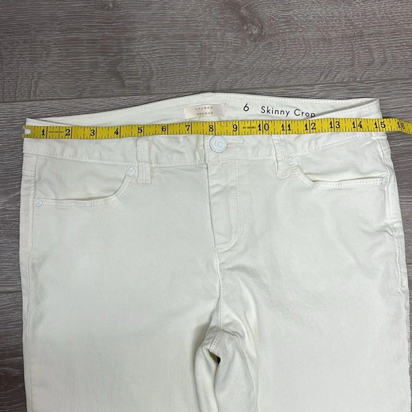 Lauren Conrad Cream Off White Skinny Crop Denim Jeans Embroidered Hem 6 - Picture 8 of 15